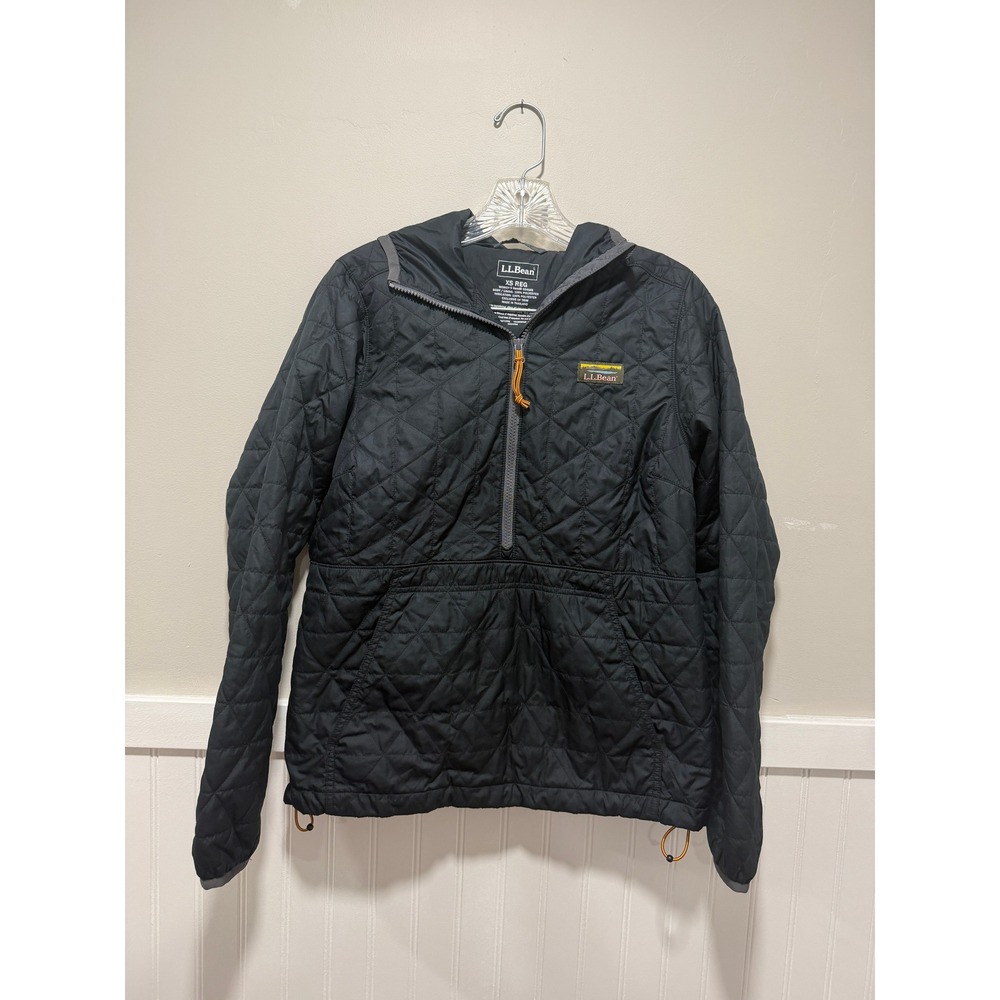 L.L. Bean Katahdin Insulated Pullover Jacket Half Zip Hooded Black Women Size XS